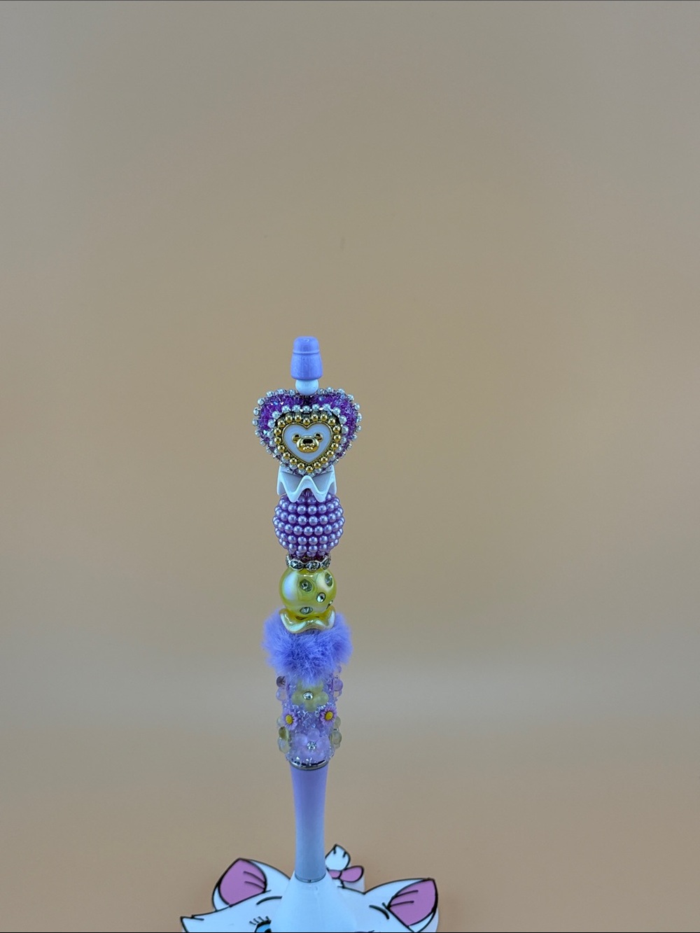 Beaded Purple Heart Charm Pen with Yellow Accents